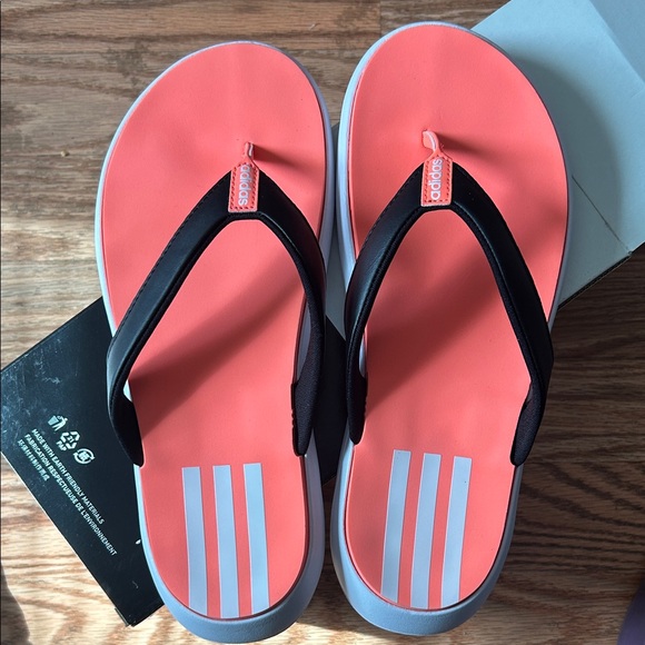 adidas Shoes - adidas Coral Pink and Black Thong Sandals